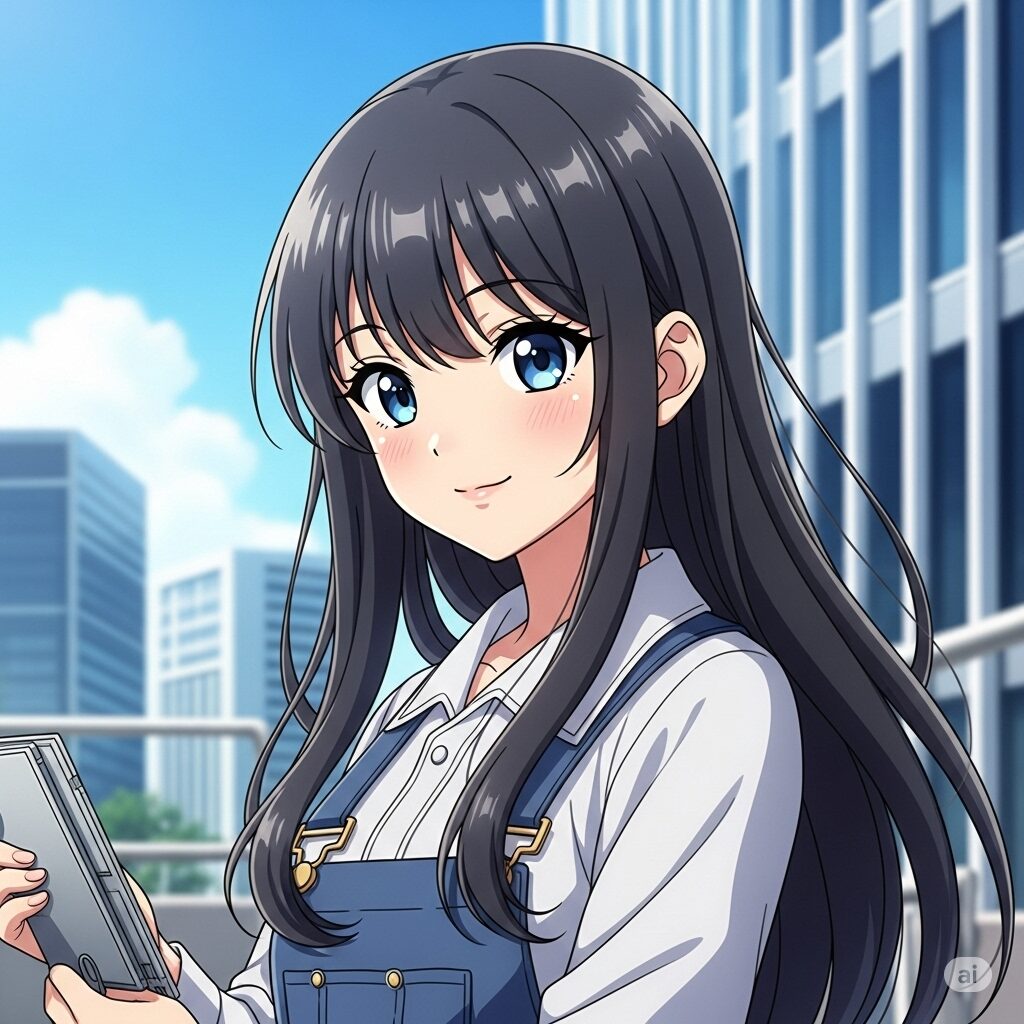 仕事と人生について考える若い日本人女性、または漫画・アニメ風の可愛い少女
