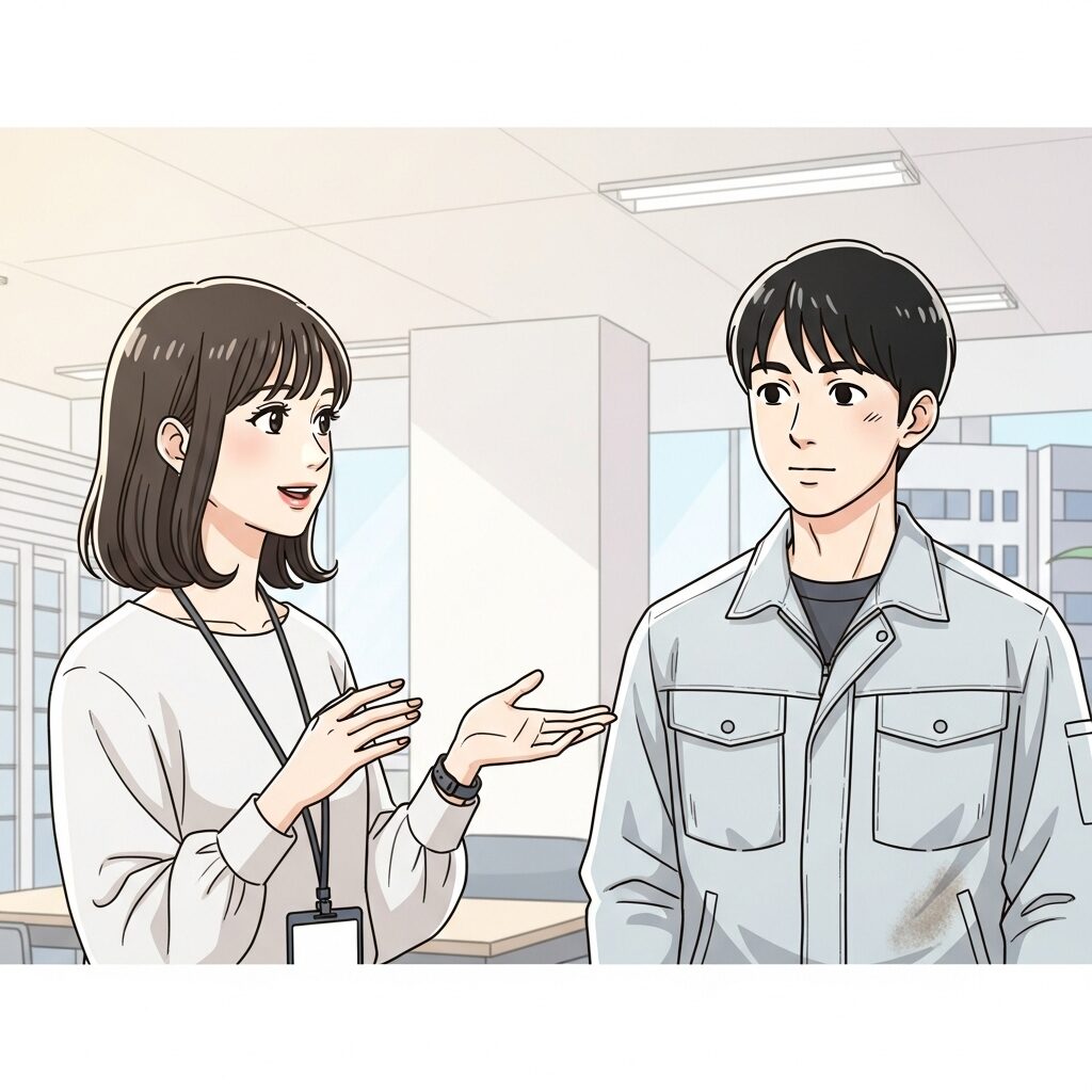 25歳のビルメンの将来について話す若い日本人女性
