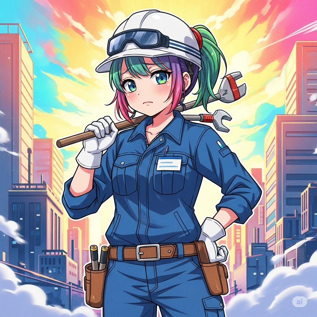 ビルメンテナンスの仕事を辞めようか悩んでいる若い女性のイラスト